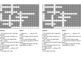 Angles and Triangles Crossword