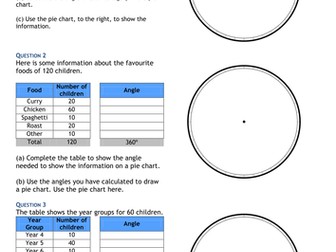 Pie Charts - KS3 - Worksheet