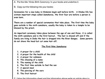 Hindu Rites of passage - Birth tasks