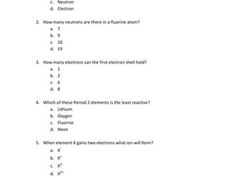 AQA GCSE Chemistry Unit 1 Multiple Choice Test