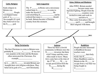 Worksheets for How Religions Came to Britain cards