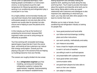 Refrigeration & Air Conditioning (RAC) Job Profile