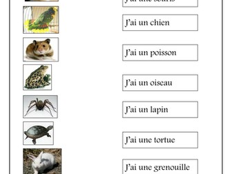 Les animaux / animals in French worksheet