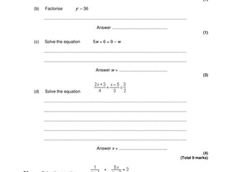 GCSE Maths Quadratics Exam Review Unit 3 H AQA