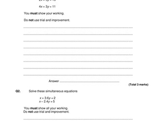 Simultaneous Equations Exam Review Unit 3 H AQA