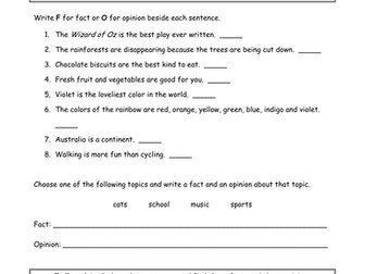 Fact and Opinion ~ Year 4~ Lower ability