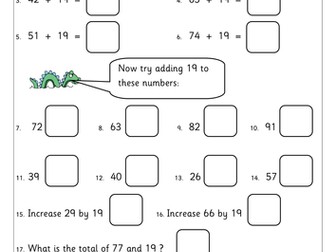 add 19 to a number~ Year 3/4~ lower group