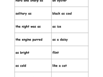Simile Matching Exercise Card Sort