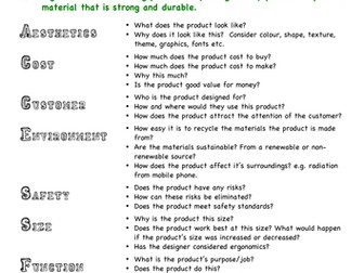 Product Analysis Help Sheet