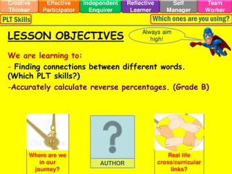 Reverse Percentages Lesson Teaching Resources