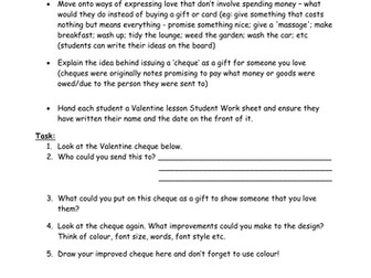 Valentine lesson Plan and Student Work Sheet