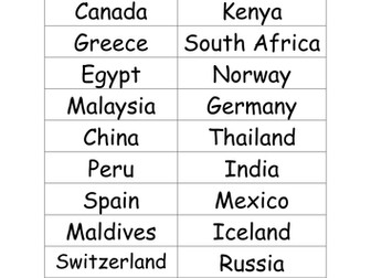 Starter game for tourism topic.