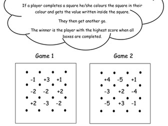 Negative number game (boxes) starter/plenary