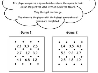 adding decimals - 'Boxes' game. (Adding 1 Dp)