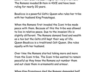 Lesson plan and resources for a week on Boudicca