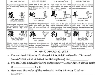 Chinese Zodiac WORKSHEET