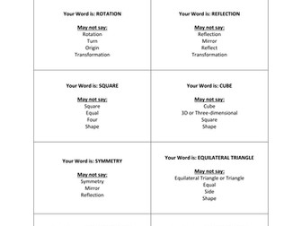 Shape and Transformation Taboo Cards