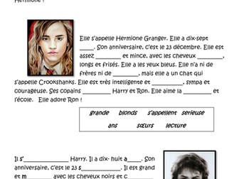 Harry Potter worsheet character and appearance