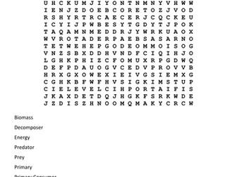 Energy in Biomass Keywords Wordsearch