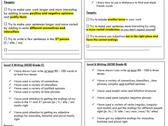 AfL level labels French writing- updated
