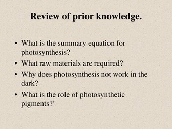 Biochemistry of Photosynthesis AS AQA Biology