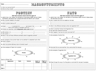 Worksheet - Macronutrients, Fats & Proteins