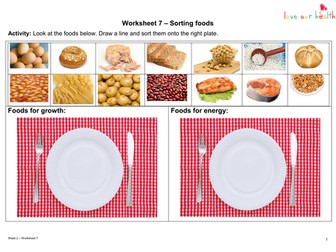 Sort foods into energy and growth