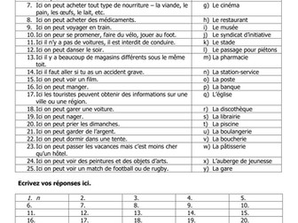 En ville - matching clues to shop names