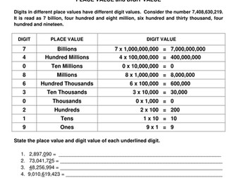 KS3 Place Value Worksheet