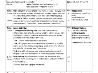 Area and Perimeter - Rectangles / compound Shapes