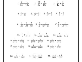 Algebraic Fractions,add, -, equations, KS4 Higher