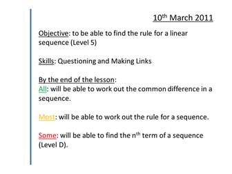 Sequences Lessons nth term linear