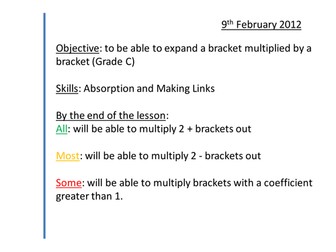 Expanding double bracket quadratics grade C