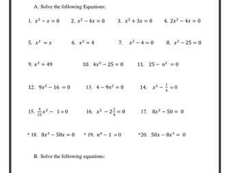 Quadratic equations KS4 Higher with solutions