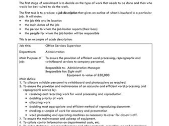 Job Descriptions  and Person Specifications