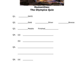 Answer sheet for Olympics quiz