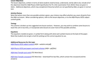 AQA P1.1 Heat Transfer scheme of work