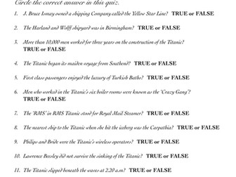 Titanic activities and quizzes