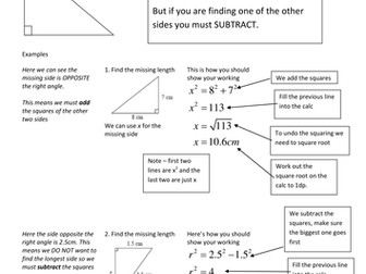Pythagoras for cover - worksheet & notes