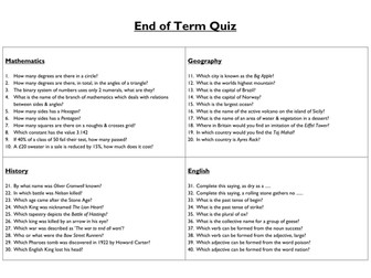 End Of Term General Knowledge Quiz Teaching Resources