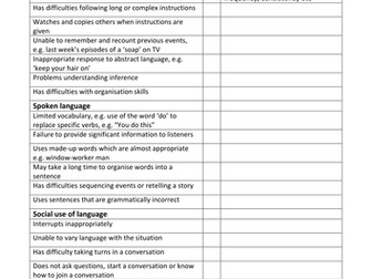 Speech language and communication screen