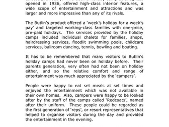 Travel and Tourism - Unit 1: Holiday Camps and UK