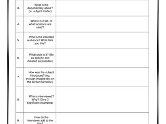 Documentary Retrieval Chart/Viewing Sheet