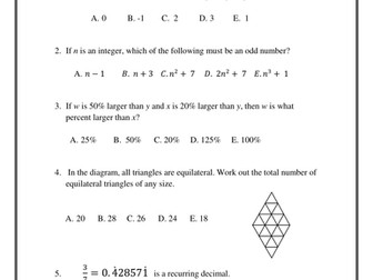 Quiz Part 6 KS3, GCSE with answers, non-calculator