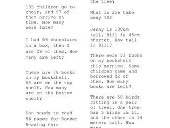 Level 2 and 3 subtraction word problems