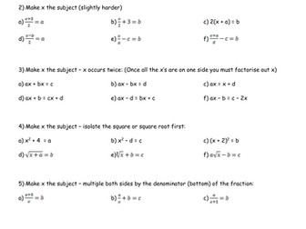 Re-arranging Formulae revision sheet with answers