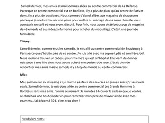 GCSE level text and questions on shopping.