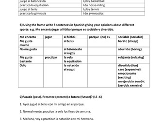 sports writing frame ans tense exercise in spanish