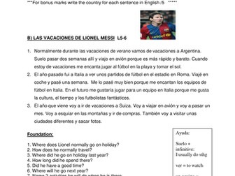 Lionel Messi's holidays reading comp