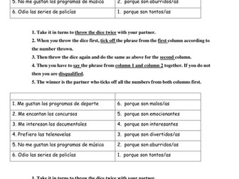 tv progs and opinions dice game